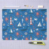 Blauweißes und orangefarbenes Muster Seidenpapier (Handwerk)