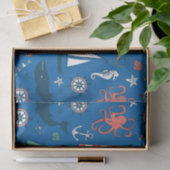 Blauweißes und orangefarbenes Muster Seidenpapier (Geschenk)