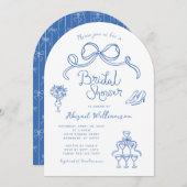 Blauweißes weißes, weißes Brautparty Einladung (Vorne/Hinten)