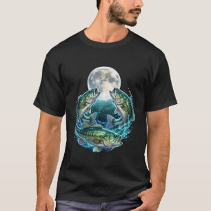 Blauwflossen-Fischer-Mond-Design Vintage T-Shirt