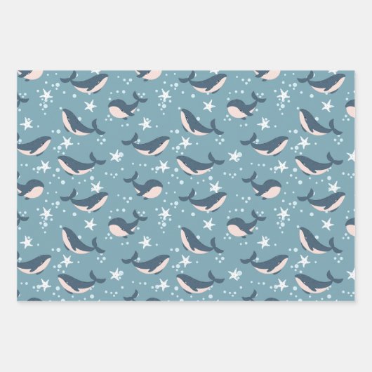 Blauwhalmuster Geschenkpapier Set (Vorderseite)