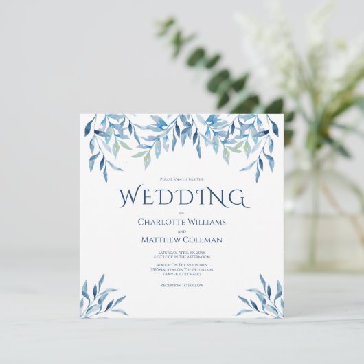 Blauwildzweige, Wasserfarbe, Hochzeit Einladung (Stehend Vorderseite)