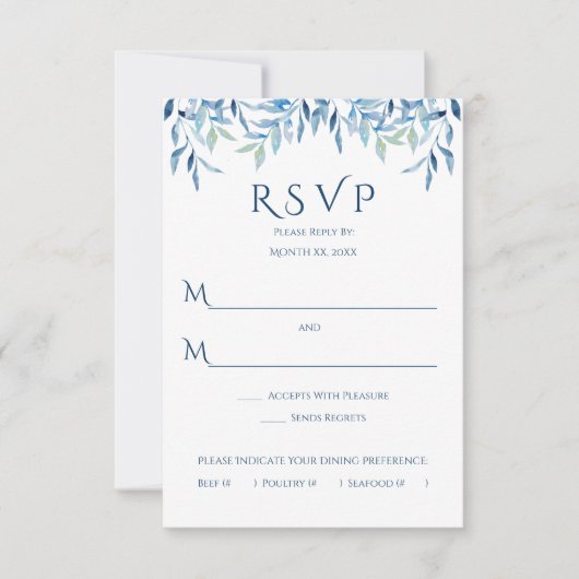 Blauwildzweige, Wasserfarbenhochzeit RSVP Karte (Vorderseite)