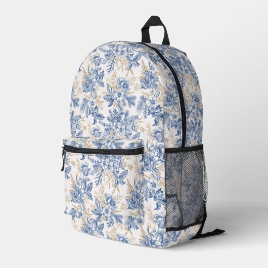 Blauwintermuster für Vintage Blume Bedruckter Rucksack (Rückseitige Ecke Rechts)