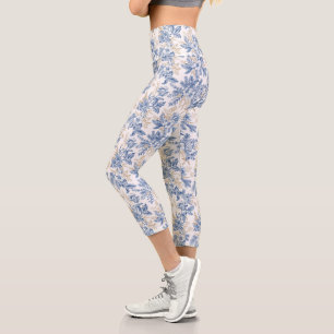 Blauwintermuster für Vintage Blume Capri Leggings