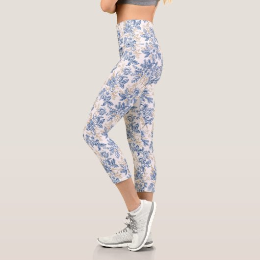 Blauwintermuster für Vintage Blume Capri Leggings (Links)