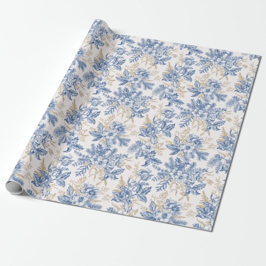 Blauwintermuster für Vintage Blume Geschenkpapier (Ungerollt)