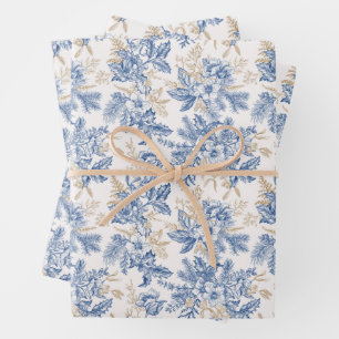 Blauwintermuster für Vintage Blume Geschenkpapier Set