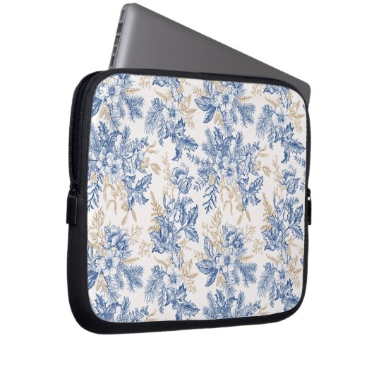 Blauwintermuster für Vintage Blume Laptopschutzhülle (Vorne Rechts)