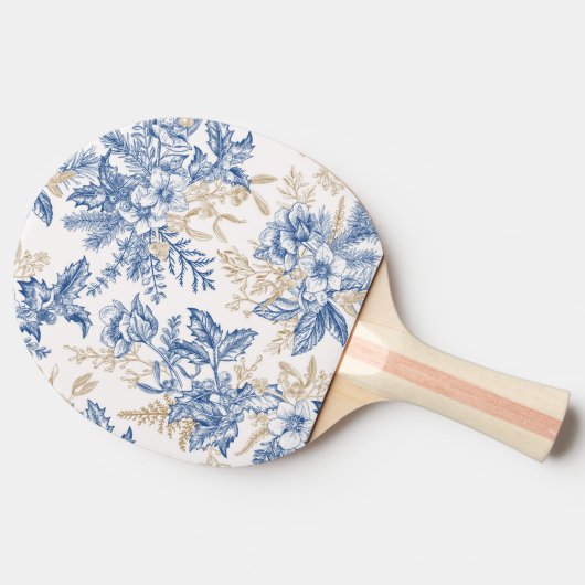 Blauwintermuster für Vintage Blume Tischtennis Schläger (Seitenansicht)
