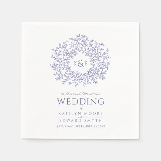 Blauzungenkreis-Monogramm-Hochzeit Serviette (Vorderseite)