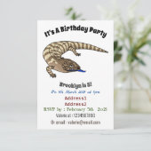 Blauzungenreptilierer Cartoon Einladung (Stehend Vorderseite)