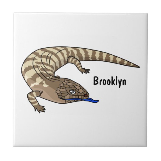 Blauzungenreptilierer Cartoon Fliese (Vorderseite)