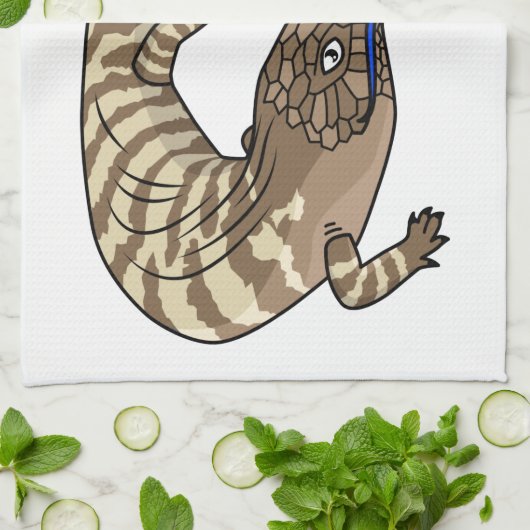 Blauzungenreptilierer Cartoon Geschirrtuch (Gefaltet)