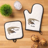Blauzungenreptilierer Cartoon Ofenhandschuh & Topflappen-Set (Oben Unten)