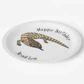 Blauzungenreptilierer Cartoon Pappteller (Schrägansicht)