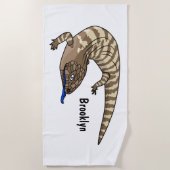 Blauzungenreptilierer Cartoon Strandtuch (Vorderseite)