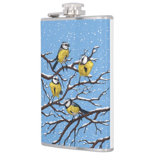 Blauzungenvögel im Winter Flachmann (Links)