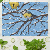 Blauzungenvögel im Winter Geschirrtuch (Gefaltet)