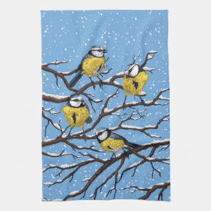 Blauzungenvögel im Winter Geschirrtuch