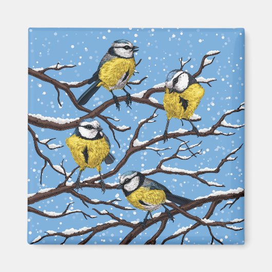 Blauzungenvögel im Winter Magnet (Vorne)