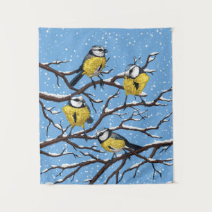 Blauzungenvögel im Winter Wandteppich