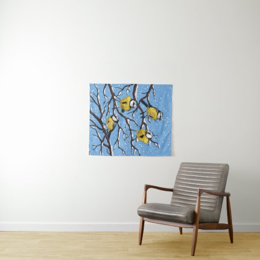 Blauzungenvögel im Winter Wandteppich (Beispiel (Horizontal))