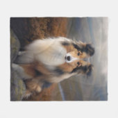 Blaze Face Sheltie Fleecedecke (Vorderseite (Horizontal))