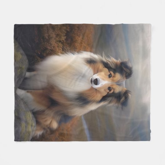 Blaze Face Sheltie Fleecedecke (Vorderseite (Horizontal))