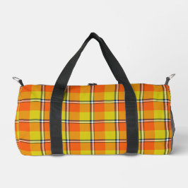 Blaze Orange and Bird Flower Plaid Duffle Bag