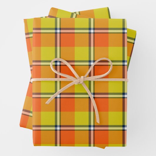 Blaze Orange and Bird Flower Plaid Geschenkpapier Set (Beispiel)