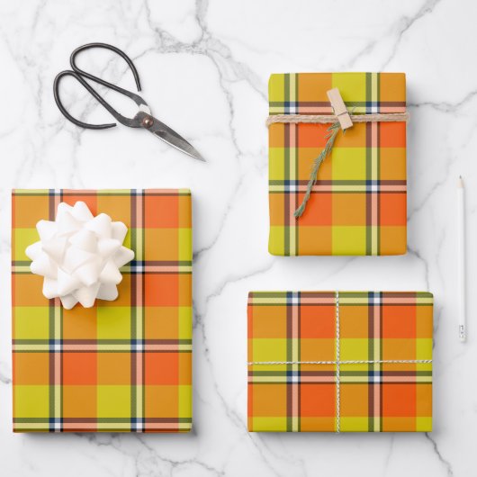 Blaze Orange and Bird Flower Plaid Geschenkpapier Set (Vorderseite)