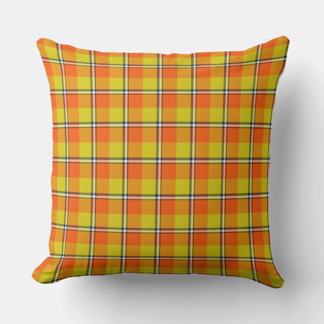 Blaze Orange and Bird Flower Plaid Kissen (Vorderseite)