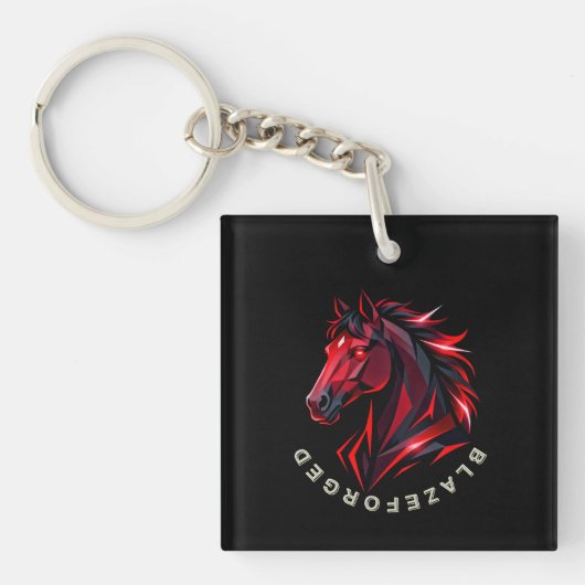 BlazeForge Roter Pferd Quadrat Schlüsselanhänger (Vorderseite)