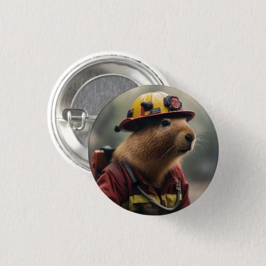 "Blazing Bravery: The Firefight Capybara" Button (Vorne & Hinten)