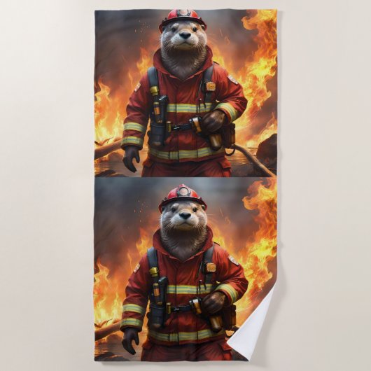 **"Blazing Brawn: The Otter Firefighter"*** Strandtuch (Vorderseite)