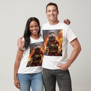 **"Blazing Brawn: The Otter Firefighter"*** T-Shirt