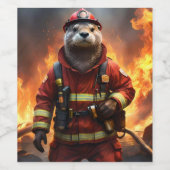 **"Blazing Brawn: The Otter Firefighter"*** Weinetikett (Einzelnes Label)