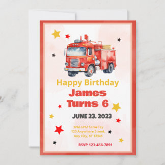 Blazing Fun: Fire Truck Birthday Party Einladung