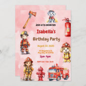 Blazing Fun: Fire Truck Birthday Party Einladung (Vorne/Hinten)