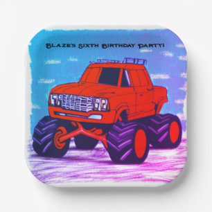 Blazing Fury: Der rote Monster Truck Pappteller