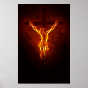 Blazing Jesus Crucifixe Poster