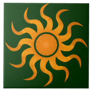 Blazing Sun Dark Green Tile - Groß Fliese