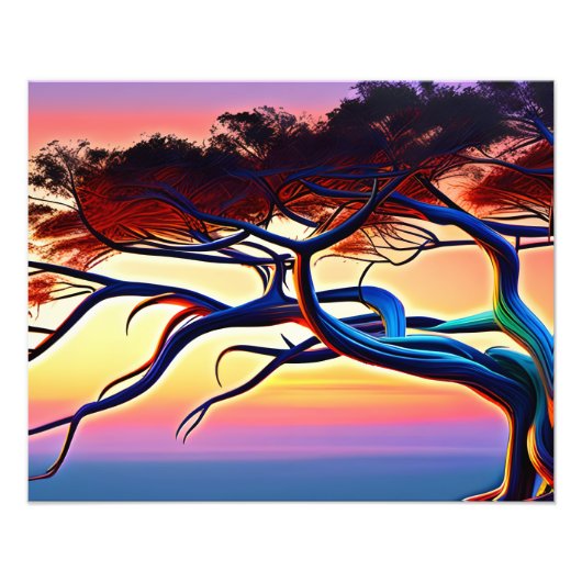 Blazing Sunset Tree Art Fotodruck (Vorne)