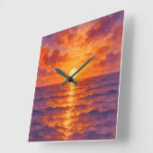 Blazing Sunset - Vibrant Watercolor Painting Style Quadratische Wanduhr (Winkel)