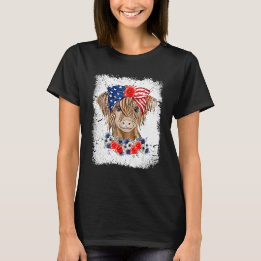 Bleached 4th Of July Long Haired Calf USA Patrioti T-Shirt (Vorderseite)