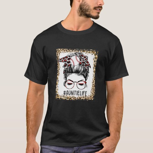 Bleached Ball Auntie Messy Bun Game Day Mütter Da T-Shirt (Vorderseite)