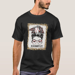 Bleached Ball Granny Messy Bun Game Day Mthers Da T-Shirt