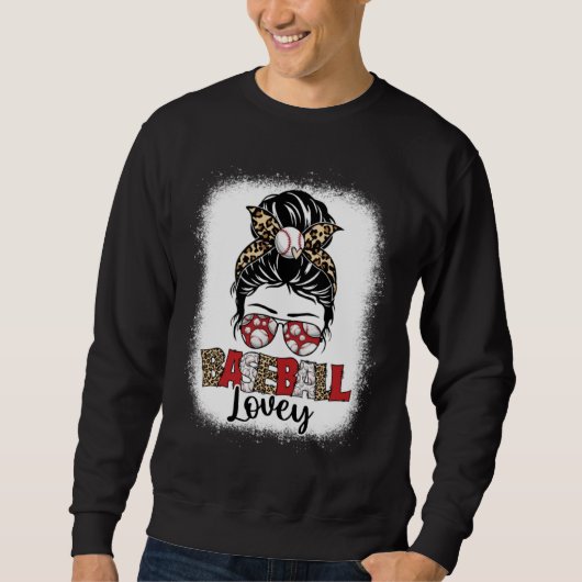 Bleached Baseball Lovey Leopard Messy Bun Mothers  Sweatshirt (Vorderseite)