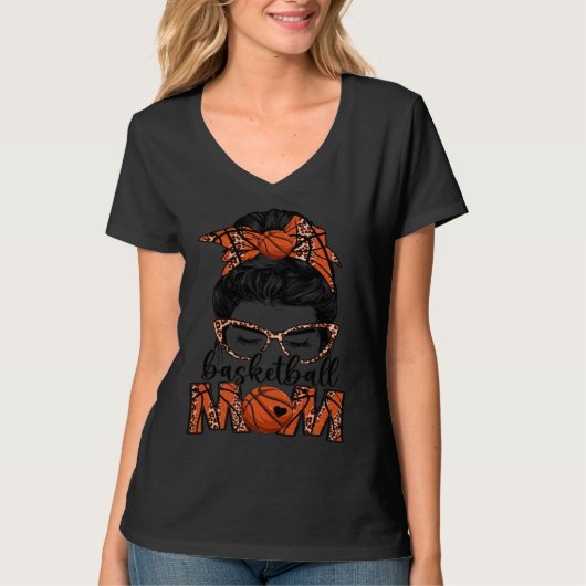 Bleached Basketball Mom Game Day Messy Bun Leopard T-Shirt (Vorderseite)